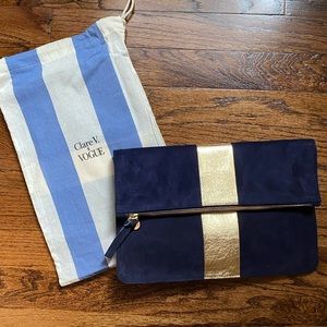 Clare V × Vogue Navy & Gold Suede Clutch